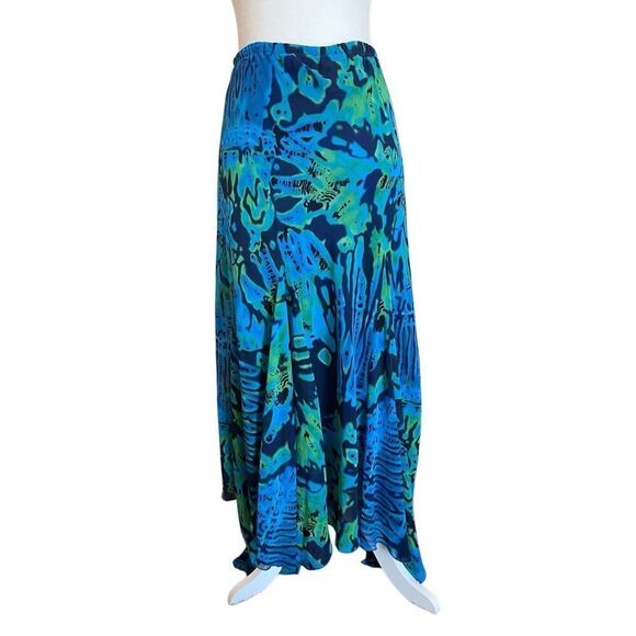 Vintage McGuire Y2K Blue Green Abstract Midi Skirt – Handkerchief Hem – Size 15 - Picture 2 of 8